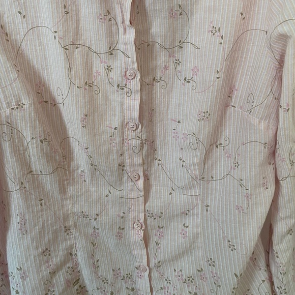 Vintage Sheer Y2K Floral and Stripped Pink Button Down - Picture 7 of 8